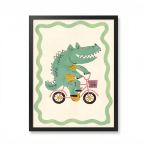 Crocodile heureux sur velo