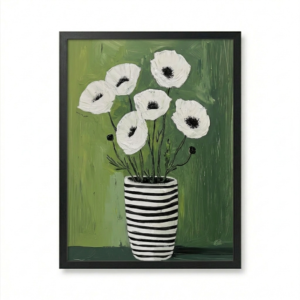 Coquelicots Blancs Fond Vert